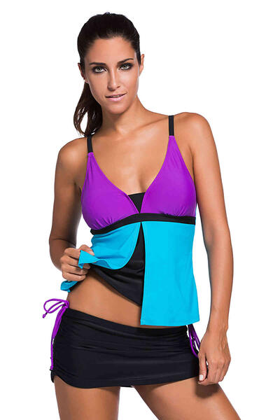 Angelsin Renkli Tankini Etekli Bikini Takım MS419652