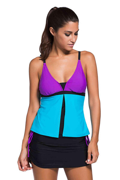 Angelsin Renkli Tankini Etekli Bikini Takım MS419652