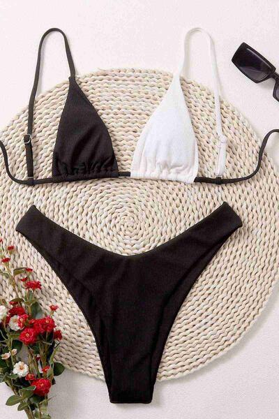 Angelsin Siyah Beyaz Bikini Takım Çok Renkli MS4161-Çok Renkli