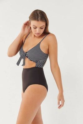 Angelsin High Waist Monokini with Black and White Stripes - MS4279 - Thumbnail