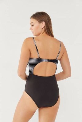 Angelsin High Waist Monokini with Black and White Stripes - MS4279 - Thumbnail