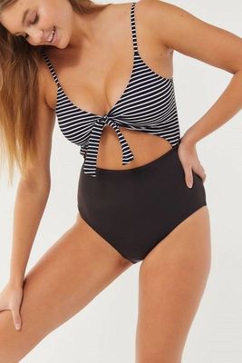 Angelsin High Waist Monokini with Black and White Stripes - MS4279 - Thumbnail
