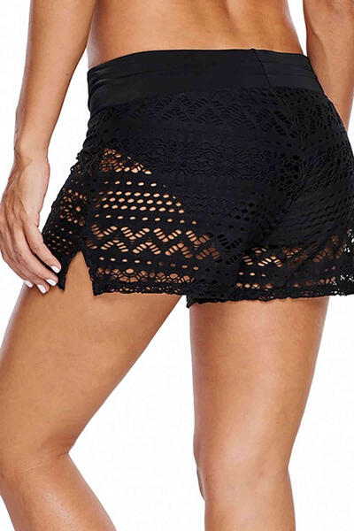 Angelsin Siyah Dantel Deniz Şortu Birleşik Bikini Alt
