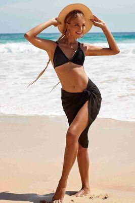 Angelsin Tül Pareo Plaj Elbisesi Siyah MS4404-Siyah - Thumbnail