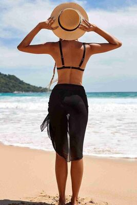 Angelsin Tül Pareo Plaj Elbisesi Siyah MS4404-Siyah - Thumbnail
