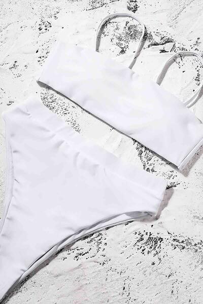 Angelsin V Kesim Yüksek Bel Bikini Takım Beyaz - MS4112