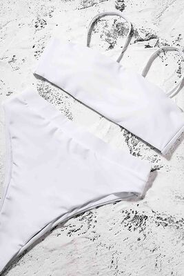 Angelsin V-Cut High Waist Bikini Set White - MS4112 - Thumbnail