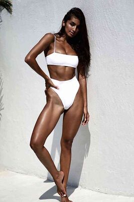Angelsin V-Cut High Waist Bikini Set White - MS4112 - Thumbnail