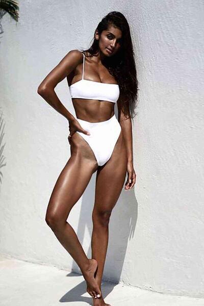 Angelsin V-Cut High Waist Bikini Set White - MS4112