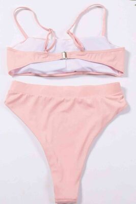 Angelsin V Cut High Waist Bikini Set Pink - MS4112 - Thumbnail