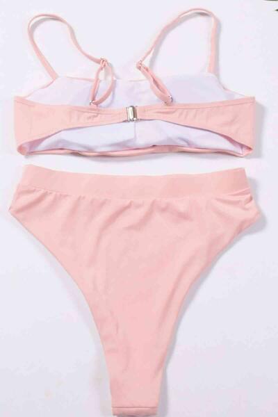Angelsin V Cut High Waist Bikini Set Pink - MS4112