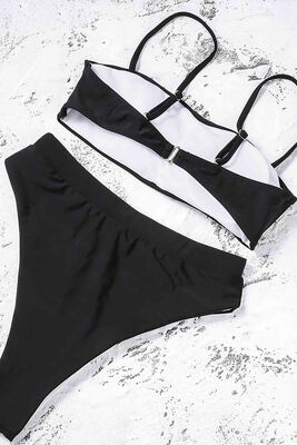 Angelsin Siyah V Kesim Yüksek Bel Bikini Takım-MS4112 - Thumbnail