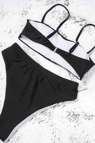 Angelsin Siyah V Kesim Yüksek Bel Bikini Takım-MS4112