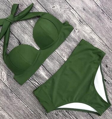 Angelsin Yeşil Yüksek Bel Bikini Takım MS4203 - Thumbnail