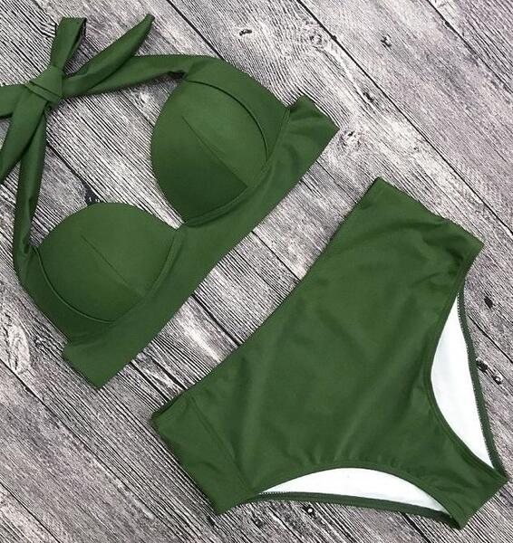 Angelsin Yeşil Yüksek Bel Bikini Takım MS4203