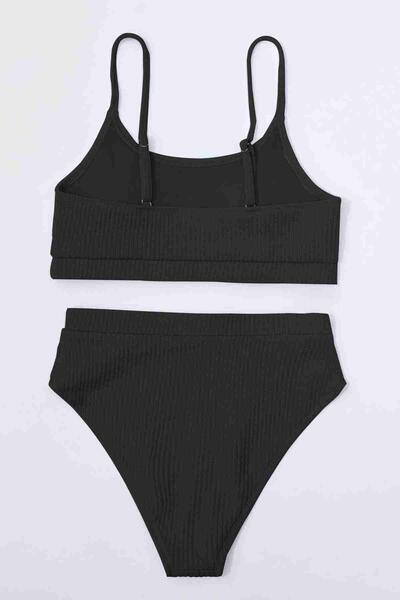 Angelsin Yüksek Bel Özel Kumaş Tankini Bikini Takım Siyah MS4174