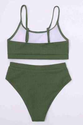 Angelsin Yüksek Bel Özel Kumaş Tankini Bikini Takım Yeşil MS4174 - Thumbnail