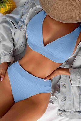 Angelsin Yüksel Bel Bikini Takım Mavi-MS4195 - Thumbnail