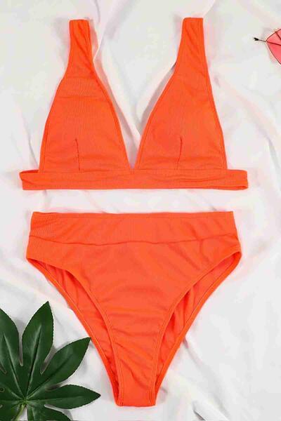 Angelsin Yüksel Bel Bikini Takım Turuncu-MS4195