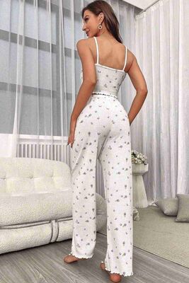Baskılı Askılı Pijama Takımı Çiçekli - Thumbnail