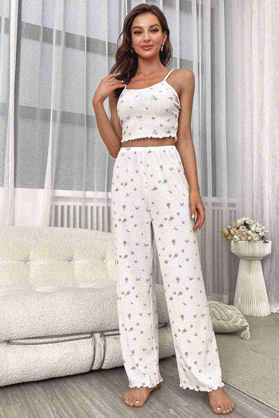 Baskılı Askılı Pijama Takımı Çiçekli