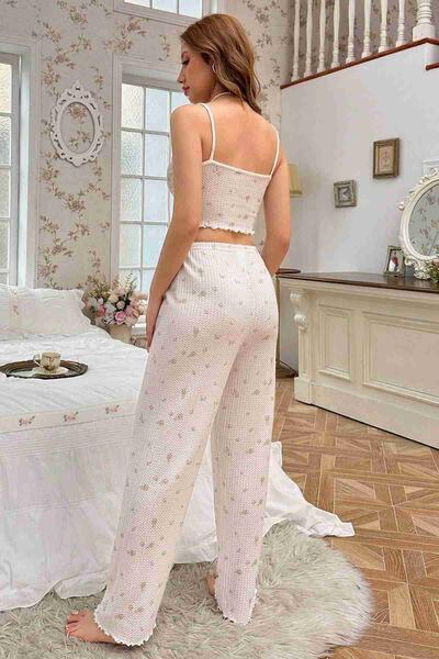 Baskılı Askılı Pijama Takımı Çiçekli