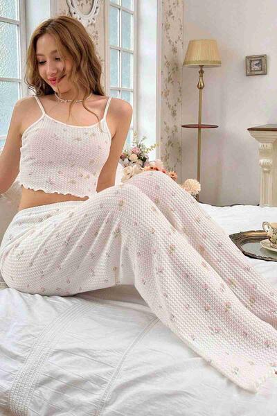 Baskılı Askılı Pijama Takımı Çiçekli