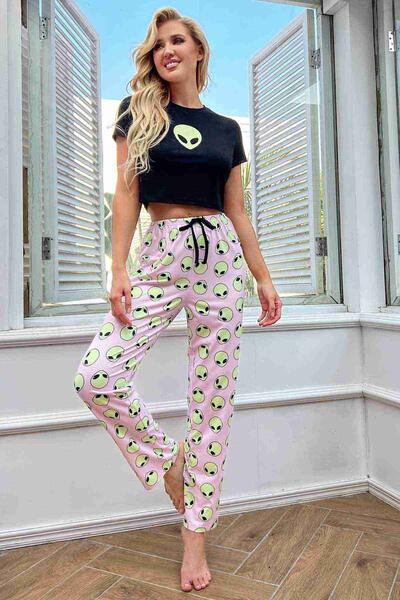 Baskılı Kısa Kollu Pijama Takımı Çok Renkli