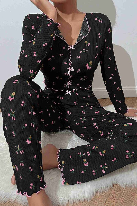 Baskılı Özel Kumaş Pijama Takımı - Merry See