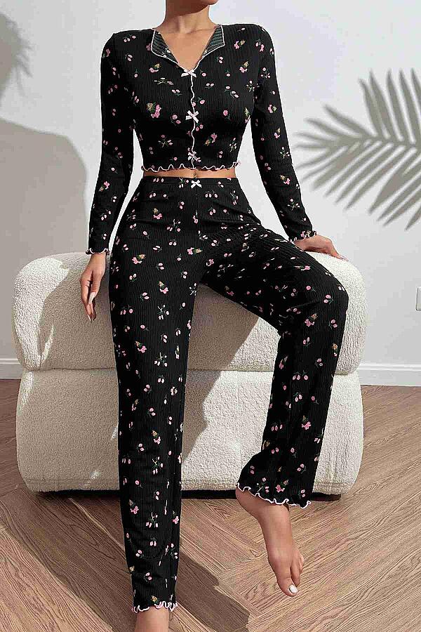Baskılı Özel Kumaş Pijama Takımı - 2
