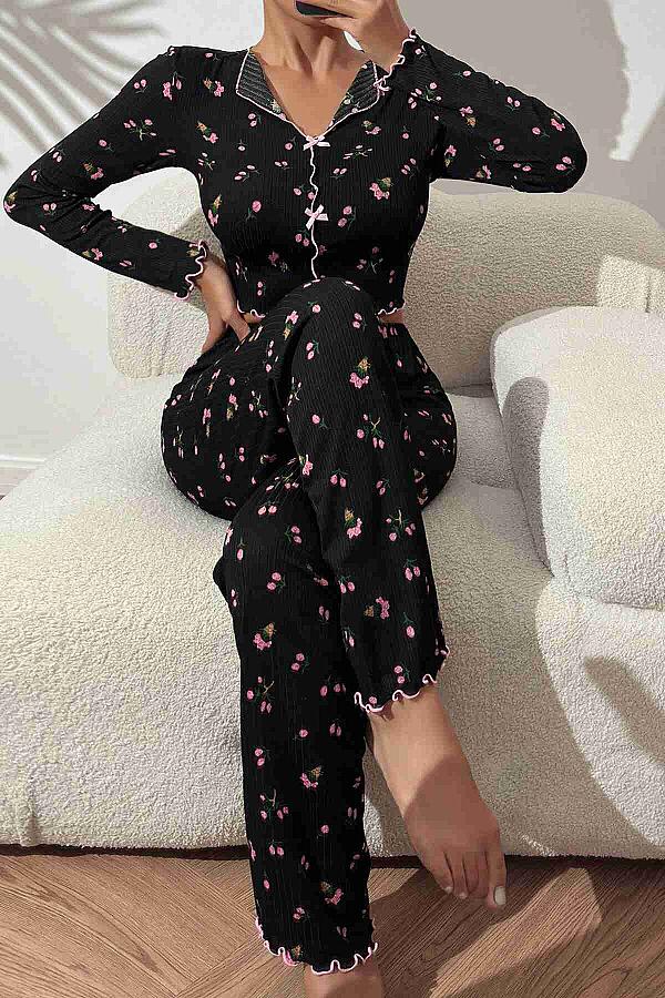 Baskılı Özel Kumaş Pijama Takımı - 4