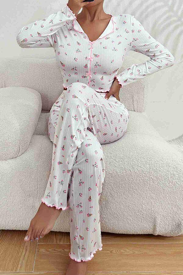 Baskılı Özel Kumaş Pijama Takımı - 5