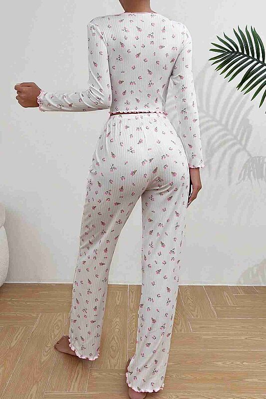 Baskılı Özel Kumaş Pijama Takımı - 6