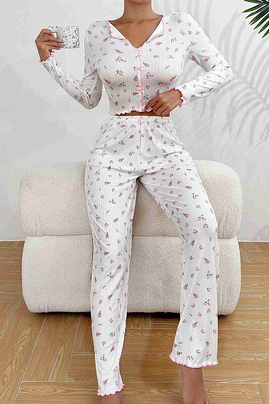 Baskılı Özel Kumaş Pijama Takımı - 7