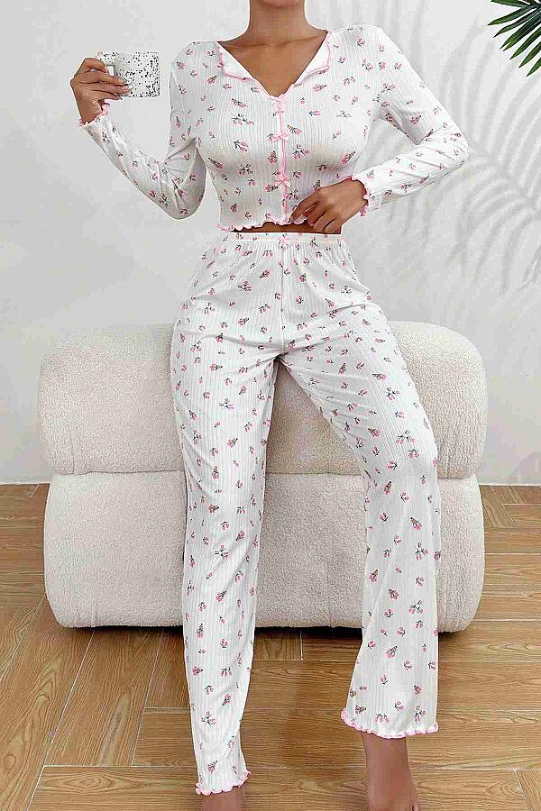 Baskılı Özel Kumaş Pijama Takımı - 7
