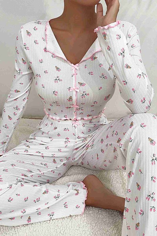 Baskılı Özel Kumaş Pijama Takımı - 8