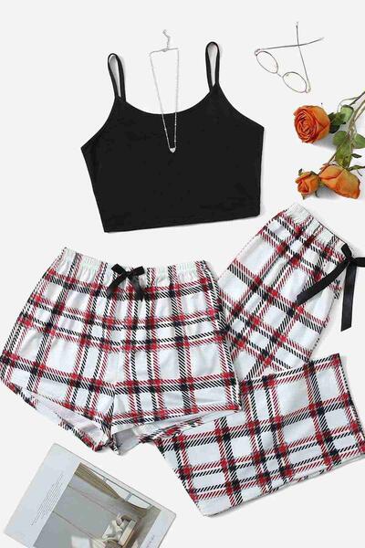 Baskılı Ultrasoft Askılı 3'lü Paket Sortlu Pijama Takımı Çok Renkli