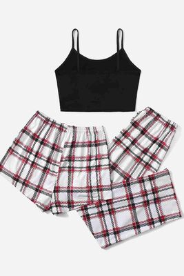 Baskılı Ultrasoft Askılı 3'lü Paket Sortlu Pijama Takımı Çok Renkli - Thumbnail