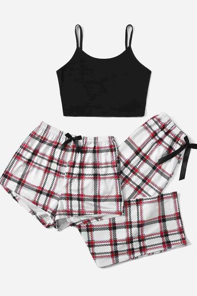 Baskılı Ultrasoft Askılı 3'lü Paket Sortlu Pijama Takımı Çok Renkli