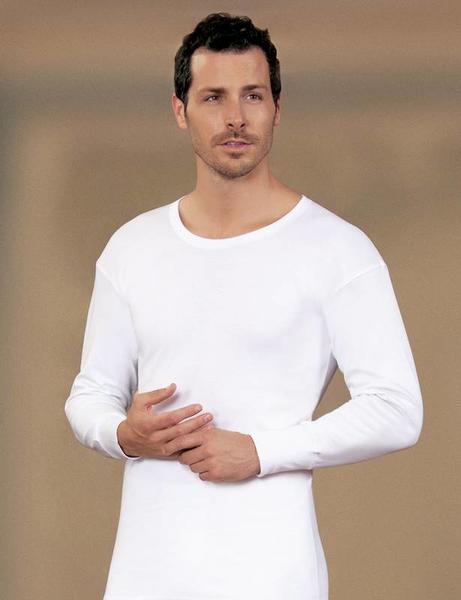 Men's White Crew Neck Long Sleeve Top Underwear ME016