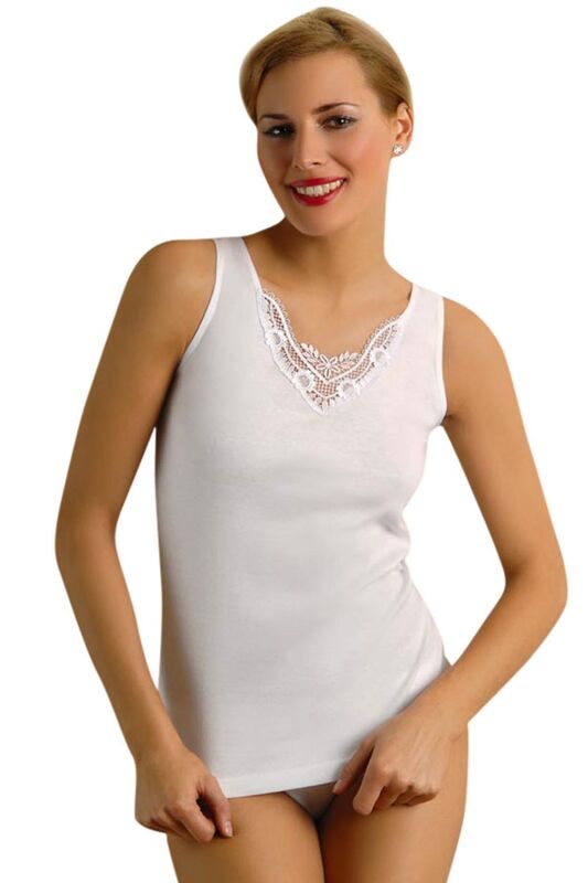 White Thick Strapped Lace Collar Cotton Athlete 2104-1 - 1