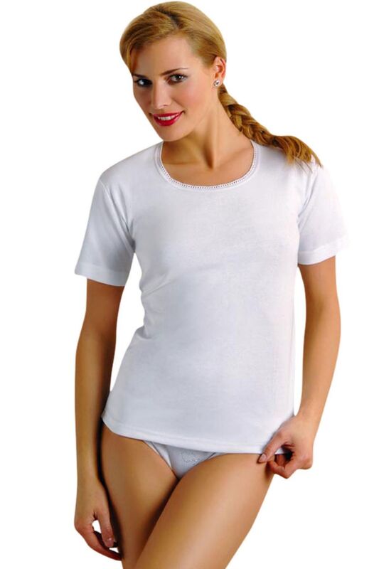 White Short Sleeve Crew Neck Cotton Athlete 2111-1 - 1