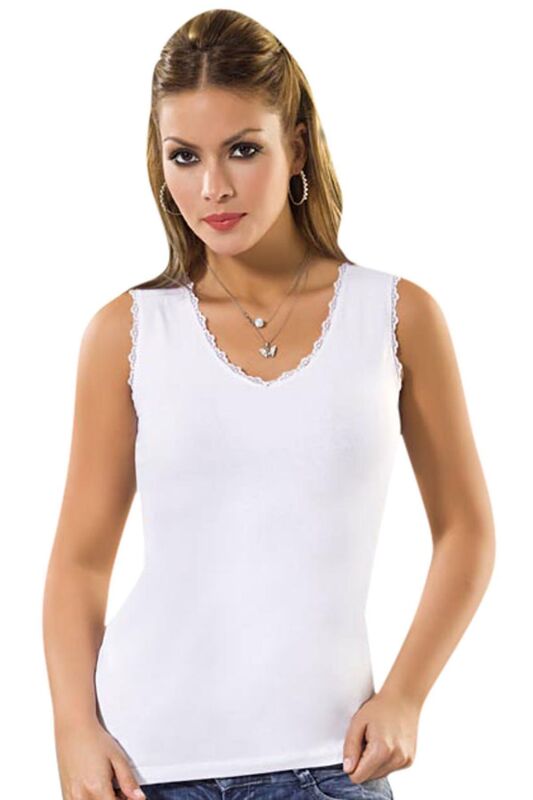 White Sleeveless V Neck Lace Embroidered Athlete 2175 - Anıt
