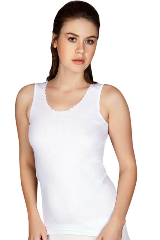 Embroidered White Rib Collar Thick Suspender Athlete 8552 - 1