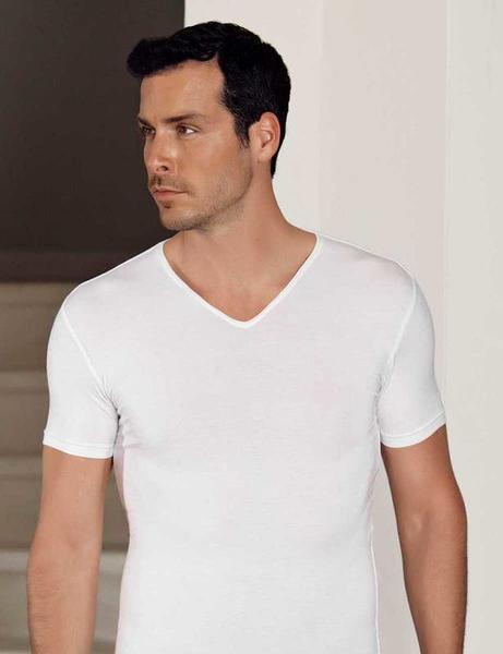 Beyaz V Yaka Kısa Kollu Modal Erkek T-Shirt ME130