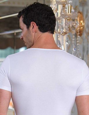 White V Neck Short Sleeve Single Jersey Men's T-Shirt ME080 - Thumbnail