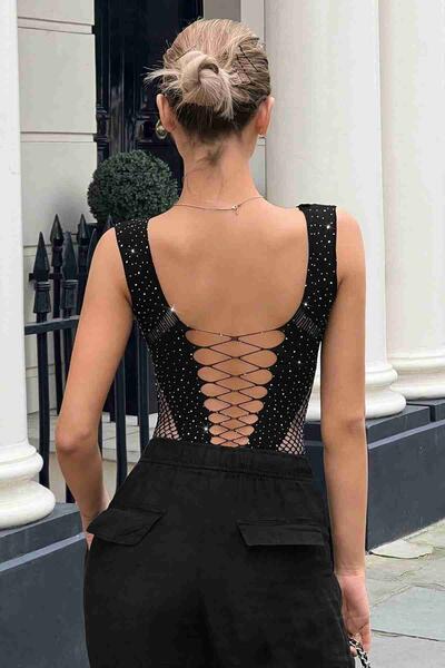 Body Taşlı Vücut Çorabı Siyah