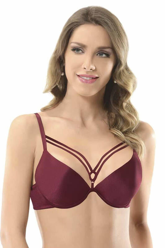 Claret Red Thin Band Detailed Underwire Non-Padded Bra 3696 - 1