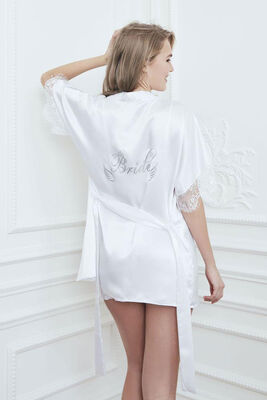 Bride Printed Dressing Gown Satin Shorts Set 4777 - Thumbnail