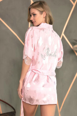 Bride Printed Dressing Gown Satin Shorts Set 4777 - Thumbnail